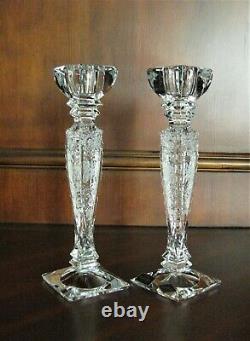 Bohemian Czech Vintage Crystal 10 Tall Candle Stick Pair Hand Cut 24% Lead