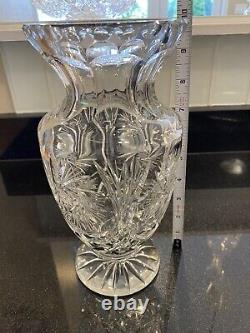 Bohemian Czech Vintage Crystal 10 Tall Vase Hand Cut Pinwheel 24% Lead Glass