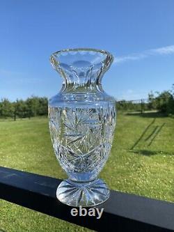 Bohemian Czech Vintage Crystal 10 Tall Vase Hand Cut Pinwheel 24% Lead Glass