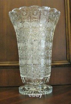 Bohemian Czech Vintage Crystal 10 Tall Vase Hand Cut Queen Lace 24% Lead Glass