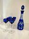 Bohemian Dark Cobalt Blue Cut To Clear Decanter And 6 Shot Glasses