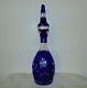 Bohemian Decanter Cobalt Blue Cut To Clear Glass Crystal