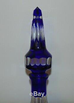 Bohemian Decanter Cobalt Blue Cut to Clear Glass Crystal