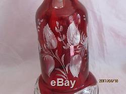 Bohemian Glass Large Ruby Red Cut to Clear Decanter