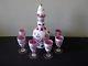 Bohemian Glass White Cut To Cranberry Decanter & 6 Cordial Stems