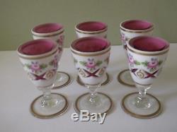 Bohemian Glass White Cut to Cranberry Decanter & 6 Cordial Stems