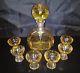Bohemian Glass Yellow Gold Cut To Clear Crystal 8pc Decanter Set Antique Barware