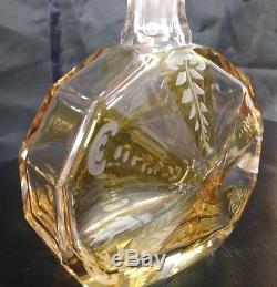Bohemian Glass YELLOW GOLD cut to clear Crystal 8pc DECANTER SET Antique Barware