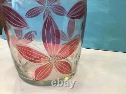 Bohemian Moser Bohemian Cranberry Cut Glass Decanter Vase 19 Flower