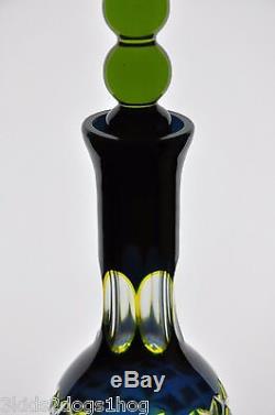 Bohemian Moser Tri Color Cut to Clear Glass Wine Cordial Liqueur Decanter 12