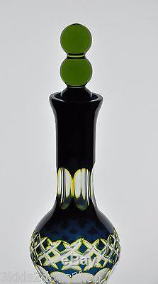 Bohemian Moser Tri Color Cut to Clear Glass Wine Cordial Liqueur Decanter 12