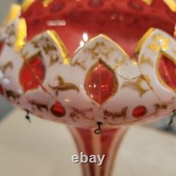 Bohemian Ruby And White Mantle Luster Cut To Cranberry Glass Circa 1890 READ