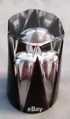 Bohemian Ruby Cut To Clear Decanter with Six Shot Glasses