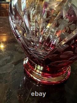 Bohemian Ruby Cut to Clear Crystal Decanter WithStopper Etched Detail Floral MINT
