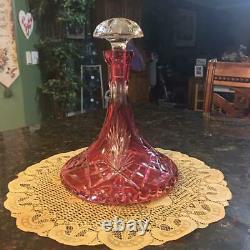 Bohemian Ruby Flash Red Cut To Clear 10 inch DECANTER with stopper and 6 GOBLETS