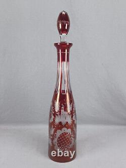 Bohemian Ruby Flashed Towers Stag Birds Scrollwork Cut Glass Decanter C1890-1910