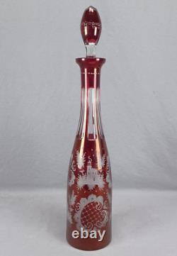 Bohemian Ruby Flashed Towers Stag Birds Scrollwork Cut Glass Decanter C1890-1910