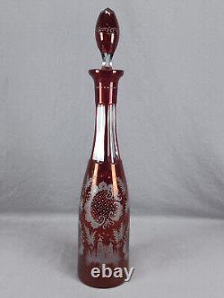 Bohemian Ruby Flashed Towers Stag Birds Scrollwork Cut Glass Decanter C1890-1910