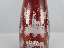 Bohemian Ruby Flashed Towers Stag Birds Scrollwork Cut Glass Decanter C1890-1910