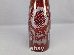 Bohemian Ruby Flashed Towers Stag Birds Scrollwork Cut Glass Decanter C1890-1910