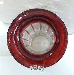 Bohemian Ruby Glass Cut to Clear Moser Etched Decanter Hand Blown Deer's in wood