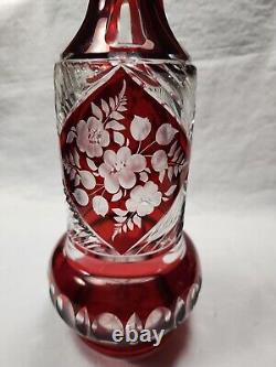 Bohemian Ruby Red Cut to Clear Antique Large Decanter