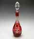 Bohemian Vintage Crystal Cut To Clear Cranberry Ruby Wine Decanter, 12 Heavy