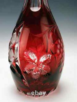 Bohemian Vintage Crystal Cut to Clear Cranberry Ruby Wine Decanter, 12 HEAVY