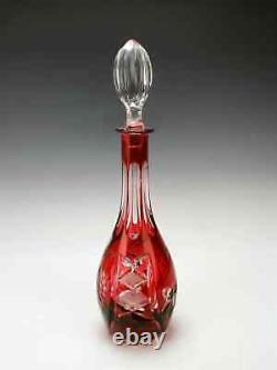 Bohemian Vintage Crystal Cut to Clear Cranberry Ruby Wine Decanter, 12 HEAVY