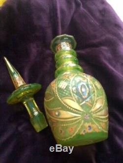 Bohemian Yellow cut glass and enameled antique decanter