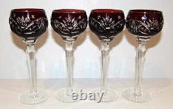 Bohemian/czech Ruby Cut To Clear Crystal Set Of 4 Cordial Glasses 5 5/8 Lovely