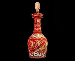 Bohemian ruby cut glass and enamelled antique decanter