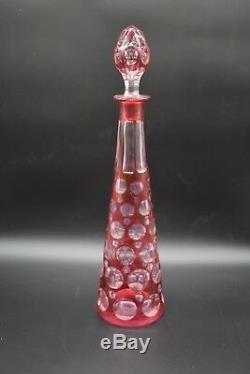 Boston Sandwich Cased Cranberry Cut To Clear Thousand Eye 16 1/2 Decanter