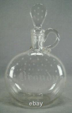 Boston & Sandwich Engraved Dots & Cut Flint Glass Brandy Decanter C. 1870-1880s