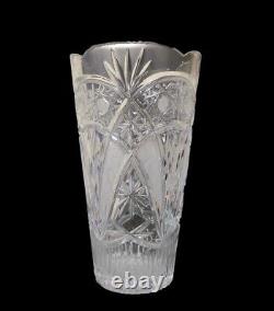 Brilliant American Hand Cut Glass Heavy Antique Crystal 24% Lead Vase 10