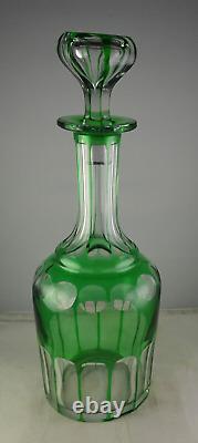 Brilliant Antique Green Cut to Clear Glass Decanter withStopper