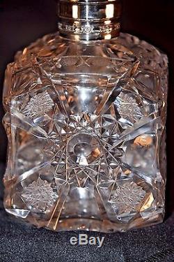 Brilliant Cut Crystal DECANTER Silver mount Liquor Whiskey Scotch Brandy Cognac