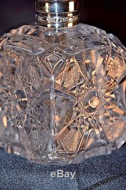Brilliant Cut Crystal DECANTER Silver mount Liquor Whiskey Scotch Brandy Cognac