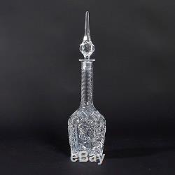 Brilliant Cut Glass / Crystal Decanter w. Ornate Patterning & Stopper 17.5 Tall