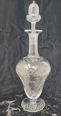 British Stourbridge Cut Flower Acorn Stopper Decanter 11 1/2