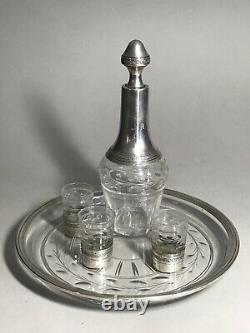 C1900 TIFFANY & CO FRANCE Sterling & Cut Glass Decanter Cordial Set on Tray