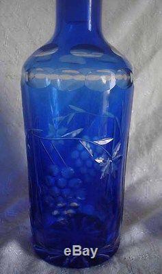 Cobalt Blue Decanter Exquisite Cut Glass With 4 Shot Glasses