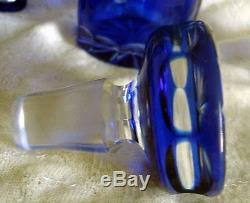 Cobalt Blue Decanter Exquisite Cut Glass With 4 Shot Glasses