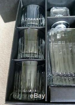 CRYSTAL Glass Boxed 7 Piece Whisky Spirit Decanter & 6 Glasses Gift Set BNIB