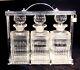 Cut Glass Crystal Chrome Tantalus Set Whiskey Decanter Engraved Scotch Gin Rye