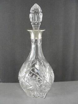 CUT LEAD CRYSTAL LIQUOR GLASS DECANTER withSTOPPER SILVER HALLMARKED R&D 12 VTG