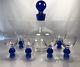 Cut To Clear Crystal Decanter & 6 Glasses Bohemian Vintage Cobalt Blue Etched