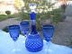 Czech Bohemian Vintage Cut To Clear Decanter With3 Glasses And Stopper