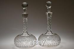 C. 1876 American Or English Engraved And Cut Pair Of Award Decanter Flint Glass