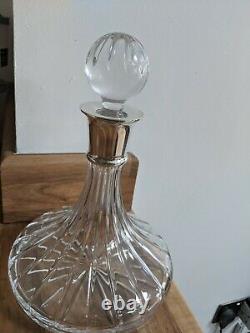 Carr's of Sheffield Ships Decanter Sterling Silver Linear Cut 24% Lead Crystal